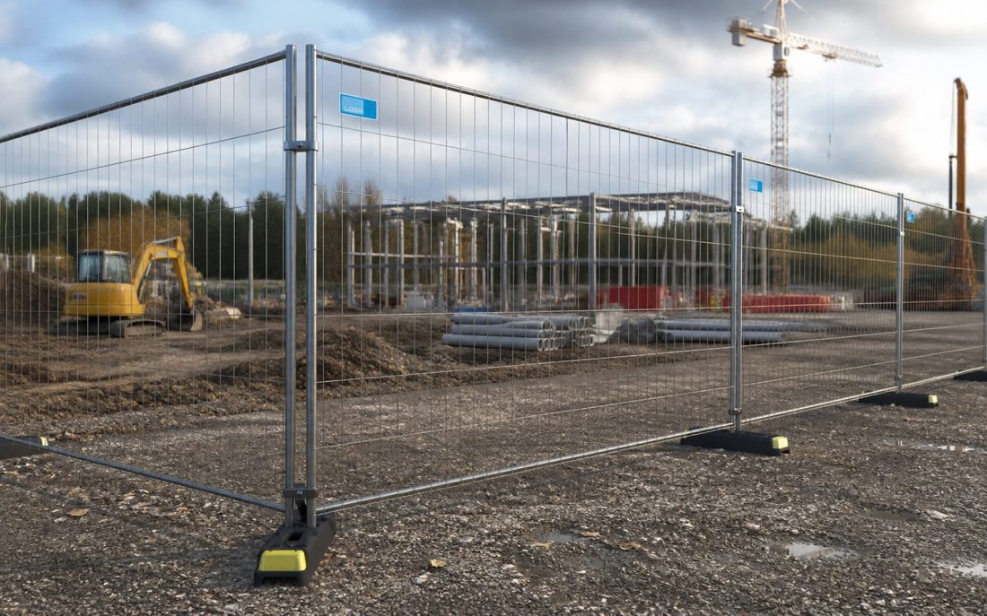 Työmaa-aita rakennustyömaalla asennettuna