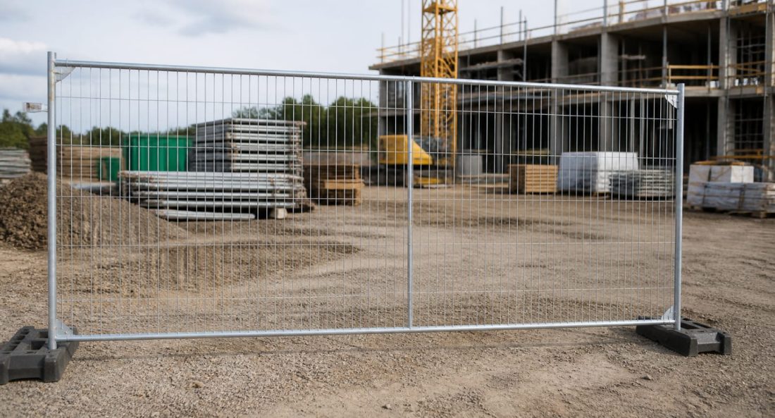 Jäykistetty työmaa-aita asennettuna työmaalle
