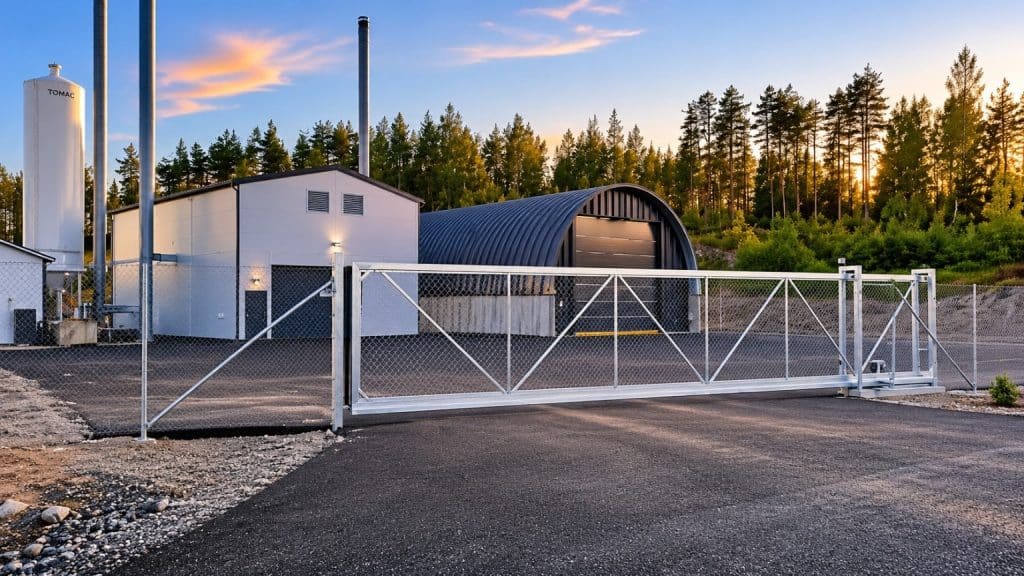 Panssariverkkoaita ja konekäyttöinen liukuportti kaukolämpökeskuksessa